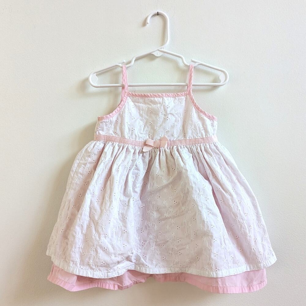 Vtg Miniwear Sundress Girls Sz 2T White Pink Eyelet Girly
